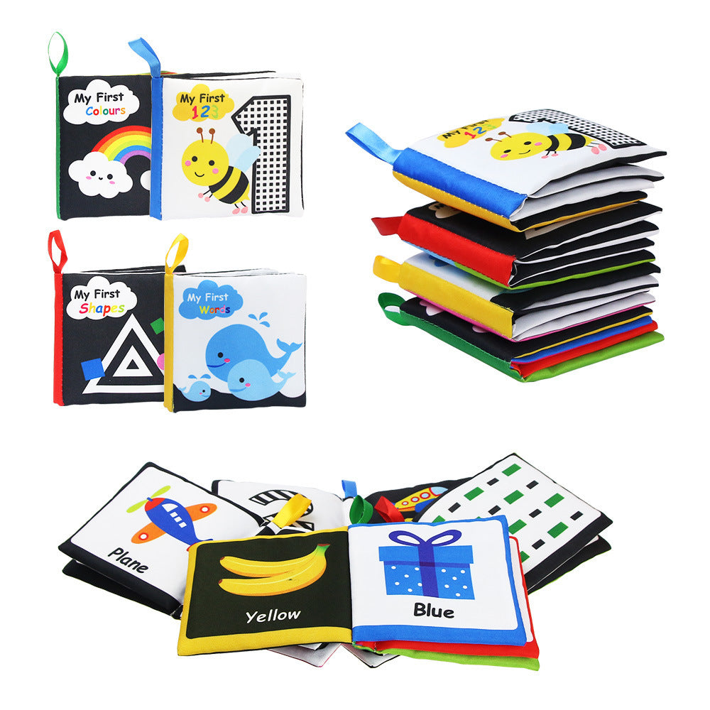 Montessori Baby Sensory Cloth Book – Black & White Visual Rattle Toy
