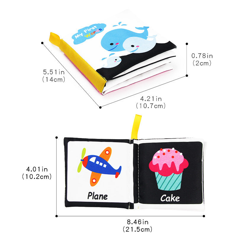 Montessori Baby Sensory Cloth Book – Black & White Visual Rattle Toy
