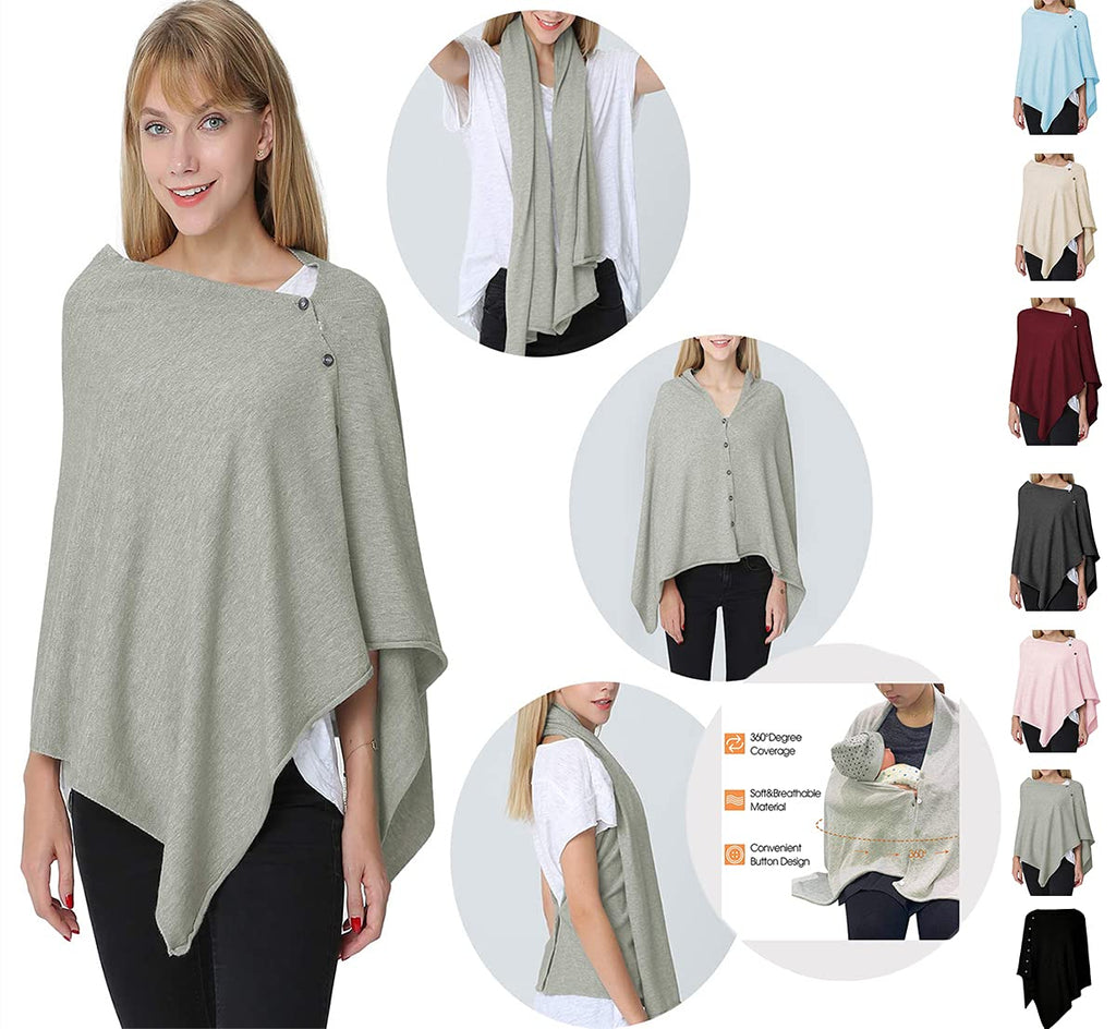 stylesilove Multi-Use Knit Nursing Shawl Poncho Adjustable Buttons for Breastfeeding Protection Nursing Cover Infinity Scarf