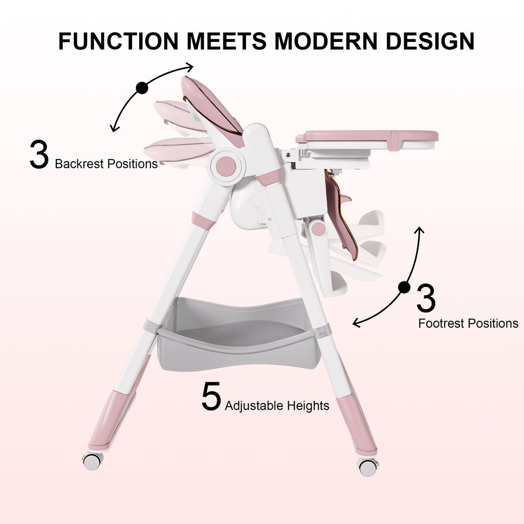 Adjustable Baby High Chair 0-6 Years – Portable Infant Feeding Seat (Pink)