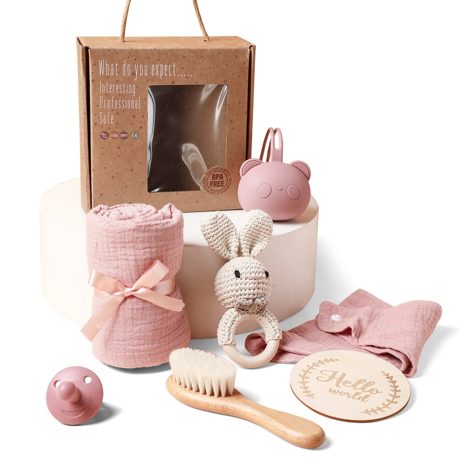 Newborn Baby Gift Set – Bath Towel, Brush & Pacifier