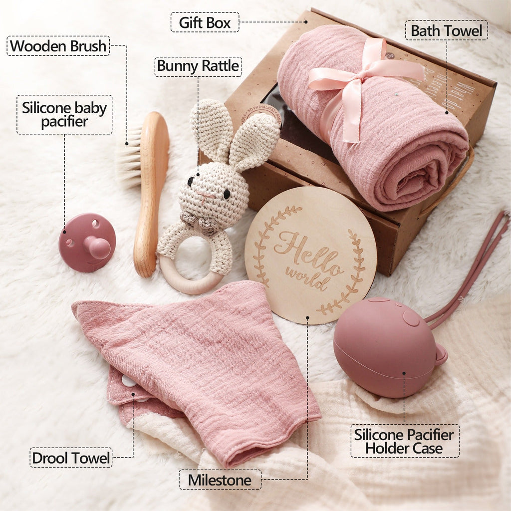 Newborn Baby Gift Set – Bath Towel, Brush & Pacifier