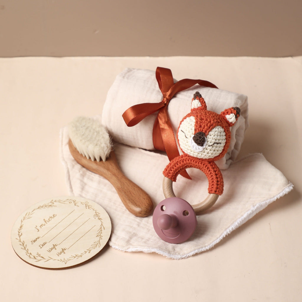 Newborn Baby Gift Set – Bath Towel, Brush & Pacifier
