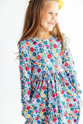 Vestido L/S Floral Clásico con Bolsillos y Vuelo